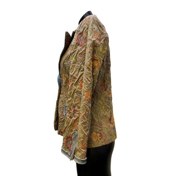 Serena Kay Paris Tan Multi Floral Print Button Front Jacket M - Picture 4 of 8